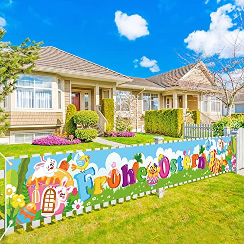DPKOW Lustige Deko Frohe Ostern Banner für Garten Außen Dekoration Ostern Spiel Aktivitäten Dekoration Wand Tisch Hintergrund Zubehör