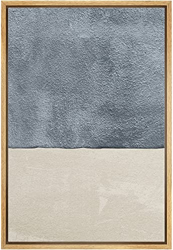 IDEA4WALL Framed Canvas Print Wall Art Mid-Century Watercolor Blue Gray Color Block Abstract Shapes Illustrations Modern Art Decorative Relax/Calm for Living Room, Bedroom, Office - 24x36 Natural