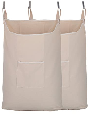 GORISEN 2-pack tvättuppsamlare, tvättkorg, dörrhängande tvättpåse med krokar (beige, 2 st x 65 liter)
