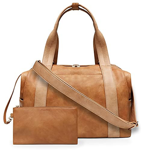 MISS FONG Reisetasche Travelite Sporttasche Reisetasche Damen Herren Weekender Große Wickeltasche PU-Leder Wickelrucksack Babytasche Kliniktasche 29L Handgepäcktasche für Reisen Fitness Business-Braun