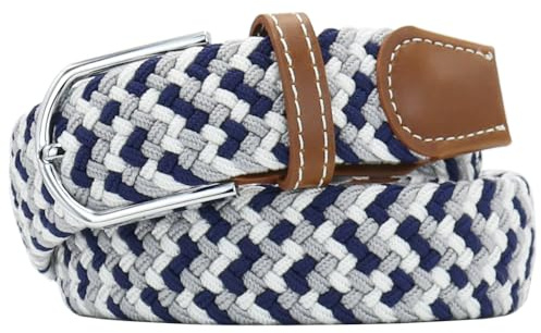 Huyfhksd Multicolored Elastic Woven Golf Belts Casual Braided Stretch Belt for Men and Women, S, Navy White Grey