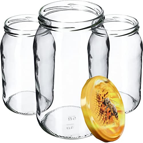 KADAX Lot de 24 bocaux en verre à insérer, 900 ml, utilisables comme pots à confiture, à provisions, à conserve, abeilles