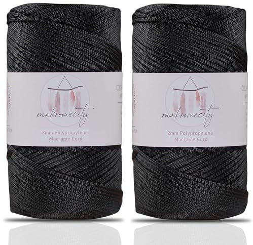 Makromecity, 2 Skeins of Polyester Macrame Cord 2mm x 250 Yards (750 feet) 2mm Polypropylene Macrame Cord for Macrame Art & Crafts for Wall Hangings, Bags, Underplate, Rug (29 Colors Available)