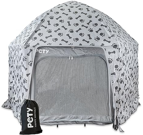 PETY Hunde Abdeckung Plus für den großen Laufstall (150 x 100 cm) - Cover mit UV-Schutz und Regenabweisend - mit Klettbefestigung - Dach mit praktischer Tasche - Anthrazit