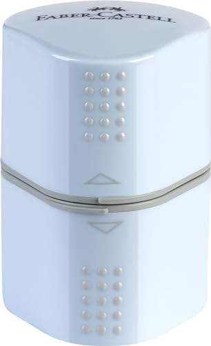 Faber-Castell 183874 FC - Dreifachspitzdose Grip, blau, 1 Stück Anspitzer mit Behälter für Blei- und Buntstifte