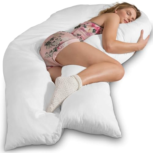 Traumreiter Seitenschläferkissen Jumbo XXL mit Bezug Baumwolle Weiß I Extra hohes und langes orthopädisches Komfortkissen. Schwangerschaftskissen zum Schlafen Stillkissen Kissen. Body Pillow