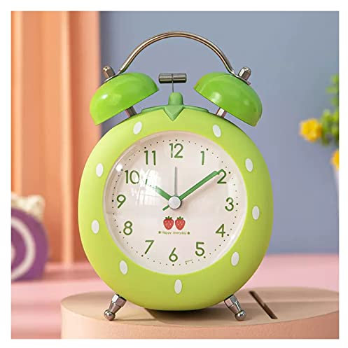 HHeaeR Despertadores Despertador Doble Campana Hogar Escritorio Despertador Escritorio Mesa Reloj Analógico Silencioso con Luz Nocturna Despertadores de Mesilla (Color : Green)