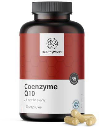 HealthyWorld Coenzym Q10 200 mg - Hoher Gehalt, optimale Versorgung - 120 Pflanzenkapseln - 4 Monatsvorrat - 200 mg Coenzym Q10 pro Kapsel - Energiesteigerung, Anti-Age Wirkung