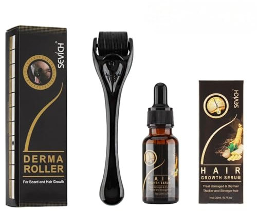 Kit siero per la crescita dei capelli allo zenzero + Derma Roller | siero di crescita rapida e anti-caduta | olio germinale naturale | cura dei capelli uomo e donna
