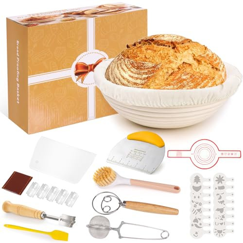 Toyvile Set di 10 pezzi per Cestino Lievitazione Pane naturale, 23 cm Cesto Lievitazione, Utensili Completi per la Preparazione del Pane per Panettieri Professionisti e Casalingh