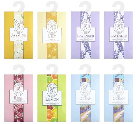 Azlanway Wardrobe Fresheners, 8 Wardrobe Air Freshener, Aromatherapy Scented Sachets for Closets, Drawers, Bathrooms, Cars, Drawer Fresheners Bags with Hook