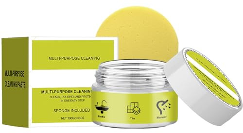 Pasta Limpiadora para Piedra, 100G Pasta Limpiadora Hornos Alta Potencia, Pastas Jabonosas Quitamanchas Naturales con Esponja, Limpiador Multiusos Piedra Cocina, para Limpieza Baños Cocinas