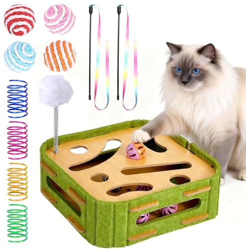 Aiuulu 15 Pcs Cat Scratch Puzzle Box, Cat Nail File Enrichment Toy Intelligence Treat Puzzle Feeder Box for Indoor Kitten