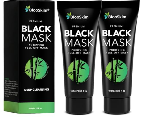 Blooskim Black Peel Off Face Mask – Charcoal Peel Off Face Mask for Oily & Combination Skin – Helps Remove Excess Oil & Lift Away Surface Impurities – Refreshing Botanical Formula, 2.8 fl oz - 2Packs