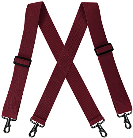 SSDH Bretelle da Uomo per Pantaloni,Bretelle Vintage Regolabili con 4 Moschettoni Girevoli per Carichi Pesanti,Elastici Bretelle X-Back 50 mm di Larghezza per Costume Tuxedo Abito Lavoro (vino rosso)