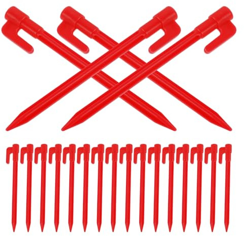 DOITOOL Estacas para Tiendas de Campaña de Camping Rojas 100 Unidades, Clavijas de Plástico Resistentes para Suelo, Anclajes para Senderismo y Playa, Accesorios para Carpas y Toldos