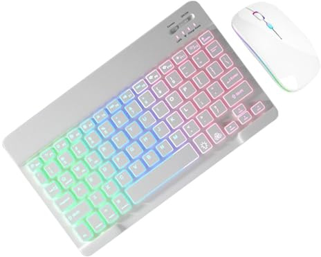 Trådlöst tangentbord – 7 färger bakgrundsbelyst set | Bärbart tangentbords | och mus-kombo med 2 lägen för bärbar dator, surfplatta, tunn tyst 2,4 G uppladdningsbara tangentbord, kontor och