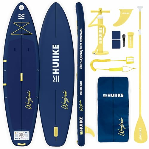 HUIIKE Touring-Sup-Bräda för Vuxna med Medföljande Tillbehör, Paddel, Fena, Säkerhetslina, Pump och Ryggsäck. Uppblåsbar SUP-Bräda med Hög Stabilitet och Slitstyrka. Kan Omvandlas till Kajak