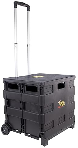 dbest products Quik Cart Collapsible Rolling Crate on Wheels for Teachers Tote Basket 80 lbs Capacity, Made from Heavy Duty Plastic Used as a Seat, Black