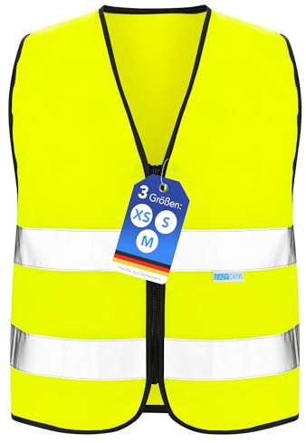 EAZY CASE Reflektorweste für Kinder, Sicherheitsweste, Reißverschluss-Warnweste mit Reflektoren, atmungsaktiv, Reflektierend, zur Erhöhung der Sichtbarkeit im Straßenverkehr, XS, Gelb