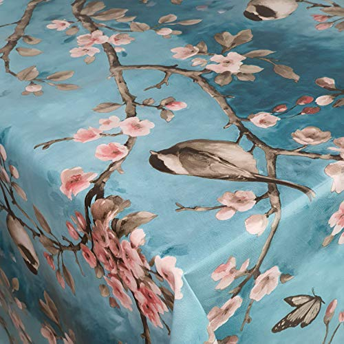 Wachstuch Wachstischdecke Tischdecke Gartentischdecke Vogel Spatz Türkis Eckig 130 x 220 cm abwaschbar gefaltet