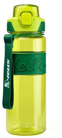 JOLLY Vattenflaska 750 ml, läckagesäker, BPA-fri, diskmaskinssäker, halkfri greppzon, säkerhetslås och bärrem – perfekt för skola, sport och vardag, grön
