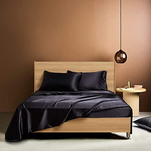 Luofanfei Spannbettlaken 140x200 cm Schwarz Boxspringbett Frottee Topper Satin Satin Bettlaken Glänzend Seide Muster Spannbetttuch für Uni Spannbetttücher für Hohe Matratze bis 25-30 cm