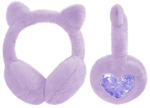 SEDEX Ear Muffs Kids Winter Girls Earmuffs Cute Cat Fluffy Ear Warmer Children Plush Thermal Furry Ear Covers Windproof Soft Headband Outdoor Sport Faux Fur Earflap Ski Cycling Running Headwear Purple