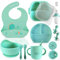 OLNID® SUPER PACK De 16 PIEZAS Vajilla Bebe PREMIUM | Vajilla Bebe Silicona Con Tapa y Ventosa ULTRA-ADHERENTE | Libre BPA | Platos Bebe Ventosa | Cubiertos Bebe | Accesorios Bebe | Color(Verde)
