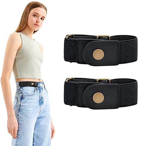 WERFORU No Buckle Elastic Stretch Belt for Women Men 2 Loop Buckle Free Belt for Jeans Pants 2 Pack,Fit 2 loop distance 7-14