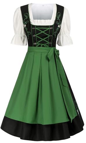 JASAMBAC Women's German Dirndl Dress Costumes, 3 Pieces for Oktoberfest Carnival, Green Halloween Outfits, S