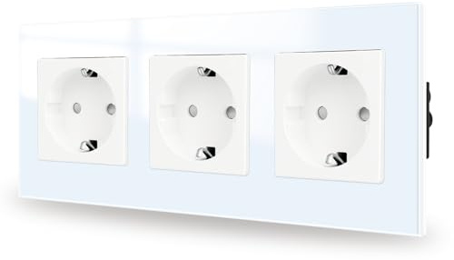 JIMEIDA Steckdose Glas in Weiß Unterputz,3 Fach Schuko Steckdosen Schutzkontakt Wandsteckdose 16Amp,250V,228mm*86mm
