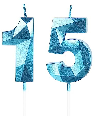 Yiran 15th Birthday Candles, Number 15 Candle, Blue Candle for Cake, Happy Cake Candles Topper Decorations Boys Men Party Wedding Anniversary Supplies