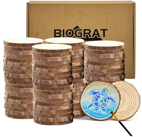 Rodajas de Madera 5-6 cm, 80 piezas troncos madera decoracion, 0,5 cm de grosor