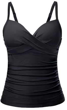 Tempt Me Women’s Black Underwire Tankini Top Tummy Control Swim Tops Only Twist Front Push Up Bathing Suit No Bottom 2025 L