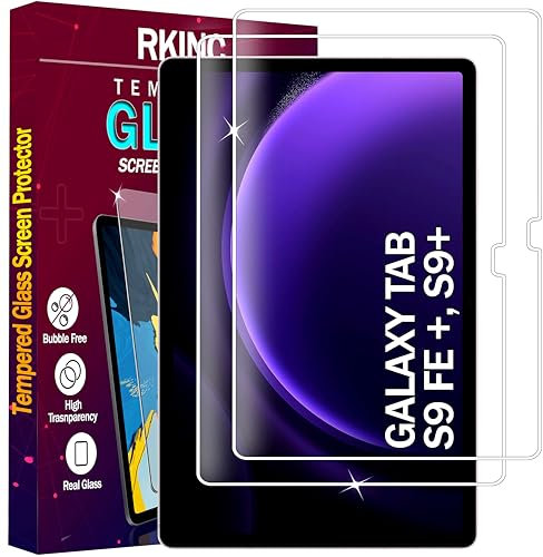 RKINC Protector pantalla [2 Piezas] para Samsung Galaxy Tab S9 FE Plus/Tab S9 Plus/S7 FE & Samsung Tab S9 FE+/Tab S9+/S8+/S7+/S7 FE, Cristal templado película de vidrio, 9H 0.33 mm [Sin burbujas]