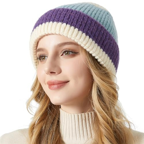 Evolyline Strickmütze Damen Wintermütze Herren Unisex Beanie Mütze Haube Atmungsaktive Farbblock Wollmütze Winter Cap Men Frauen Manner Weich & Warm