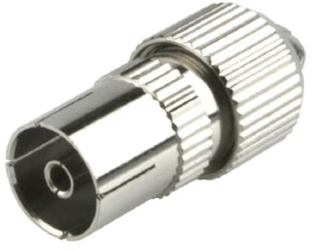 Clavija antena satelital TV, recta, hembra, compatible con diversas antenas, ideal para conexiones de televisión y recepción de señal.