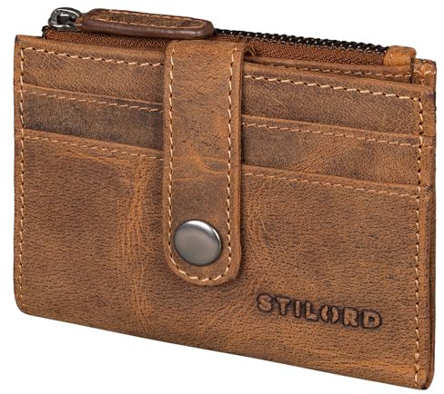 STILORD Caro Echtleder Geldbörse Damen Klein viele Fächer - Praktisches Kredit-Kartenetui 12 Karten Damen mit Münzfach Anti RFID - Multifunktional Wallet in Geschenkbox Farbe:Bergamo - braun