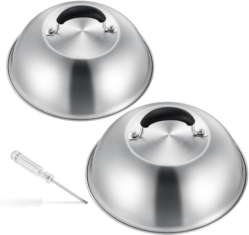 Joyfair 2 Pcs Stainless Steel Cheese Melting Dome Basting Cover，9.8 Inch | Large Metal Steaming Cover Grill Lid for Indoor & Outdoor Flat Top Griddle Teppanyaki Cheese Burger, Dishwasher Safe
