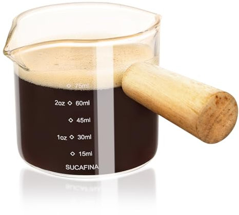 HOTUT Taza Medidora de Expreso, Taza Medidora de Vidrio de Doble Boquilla con Doble Escala, Accesorios de Espresso de Vidrio, para Bar, Fiesta, Vino, Cóctel, Bebida