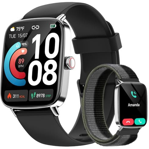 Smartwatch Herren Damen mit Telefonfunktion,1.85 HD Uhren mit Herzfrequenz Schlafmonitor SpO2 Schrittzähler,110+ Sportmodi Fitnessuhr,IP68 wasserdichte Smart Watch Kompatibel für iOS/Samsung/Android