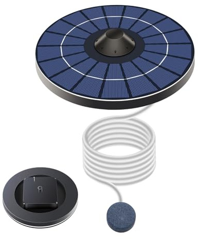 Ayorator de estanques con energía solar, aireador de estanque solar, 2.5W alimentado con mangueras de aire y piedra de burbujas para fuentes y acuarios, bomba de aire para pescado