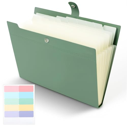 Thboxes Trieur 12 Compartiments A4, Classeur A4 Extensible Rangement Papier Administratif Accordéon Organiseur de Dossiers pour Bureau École Maison, Vert