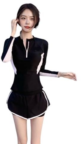 HOOLRZI Traje de baño deportivo para mujer con pantalones cortos para mujer, tankini de 2 piezas, traje de baño de manga larga para vacaciones, traje de baño deportivo femenino con pantalones cortos