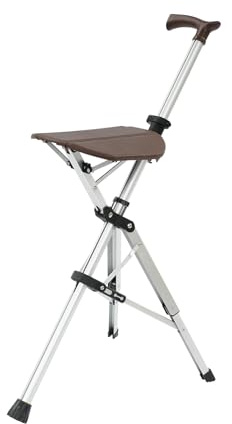 Fyssnn Bastón plegable con asiento, bastón portátil de hasta 120 kg, para personas mayores y adultos, bastón de senderismo para exteriores, viajes, senderismo, compras (marrón)