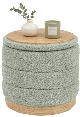 Bonlife Rund hopfällbar pall med förvaringsutrymme och bordsskiva – För vardagsrum, sovrum och hall – I chenille – Grön – 39 x 39 x 37 cm