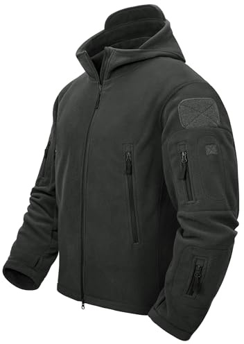 TACVASEN Veste Polaire Homme Veste Tactique Homme à Capuche Zippée | Coupe-Vent de Militaire, Camping Randonnée Chasse, Manteaux d'hiver, avec Poches Zippées