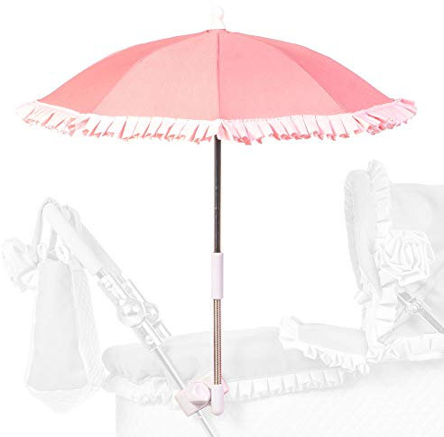 Roma Annie Dolls Pram Parasol, Universal Pram Compatibility, Pink Spanish Style, Adjustable Clamp, Stylish & Durable Dolls Umbrella, Baby doll & Dolls Pram Accessories, Ages 3+