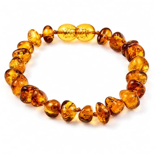SilverAmber - Bracelet de cheville/bracelet en ambre de la Baltique, couleur cognac, fait à la main, 100% perles d'ambre authentique de première qualité, mesures 12-25 cm, 16 cm, Ambre, Ambre